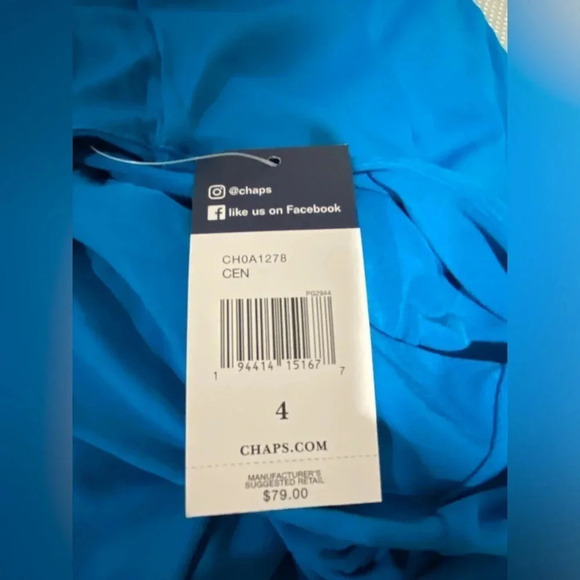 CHAPS Maxi full length slinky V-Neck dress. Size 4. Bright teal blue. NWT - Picture 11 of 11